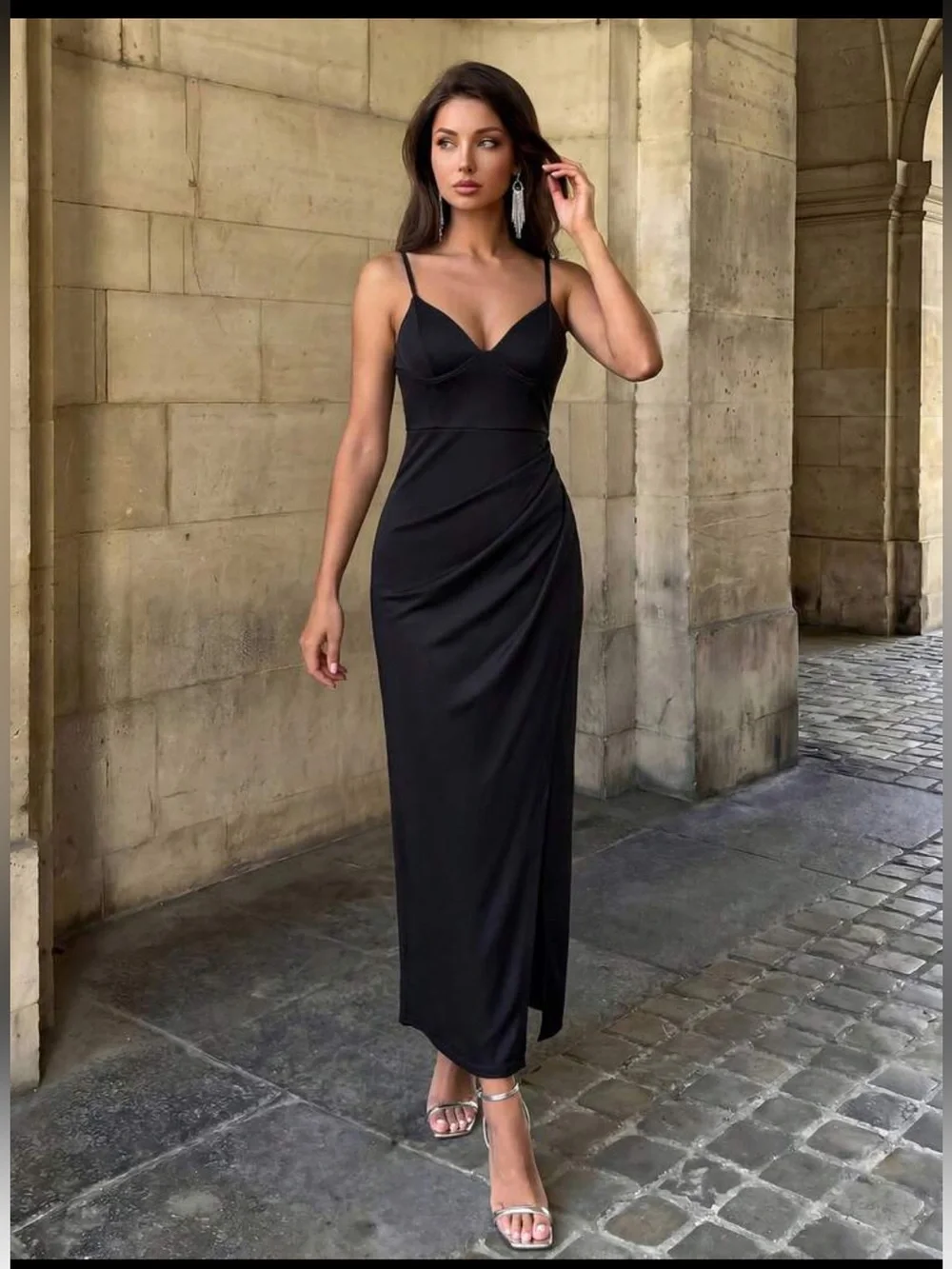 Belle S Black Wrap Hem Cami Formal Maxi Dress Size M BNWT
